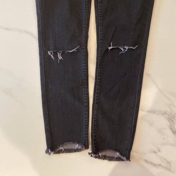 Free People, black distressed with raw hem Denim Jeans, Size 26, 25” Inseam - Picture 6 of 6